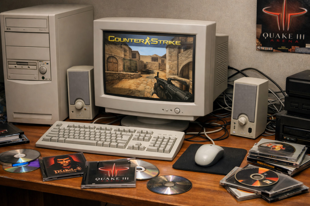 PC gaming setup 2000s